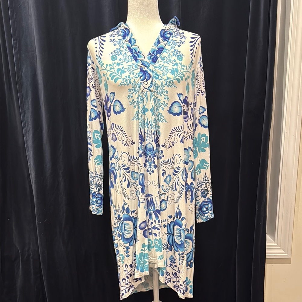 Johnny Was Blue and White Floral Tunic